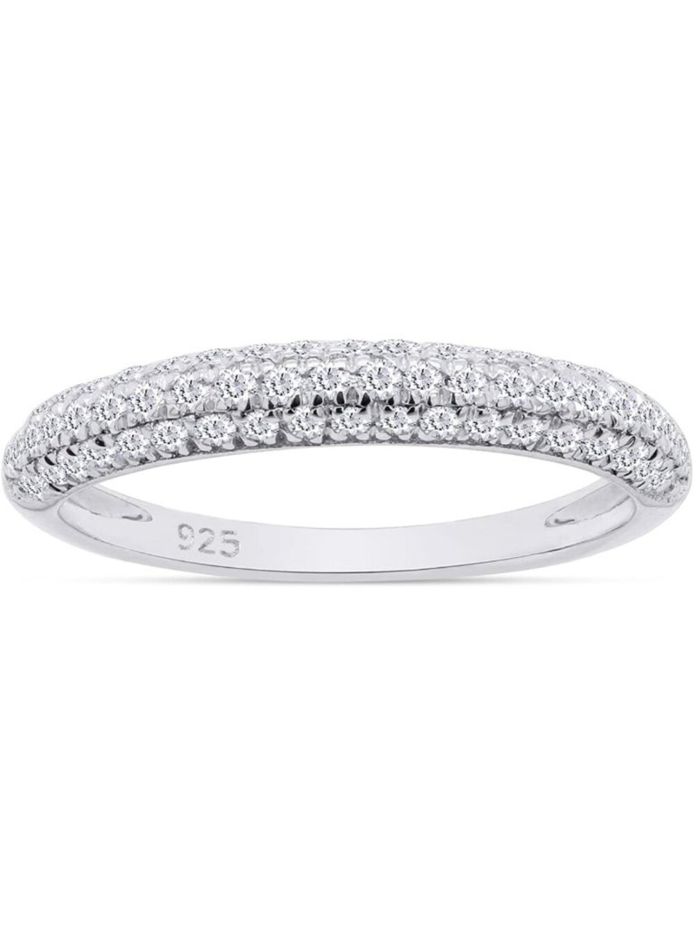 Elegant 3-Row Half Eternity Stackable Wedding Band for Women, Round CZ Ring